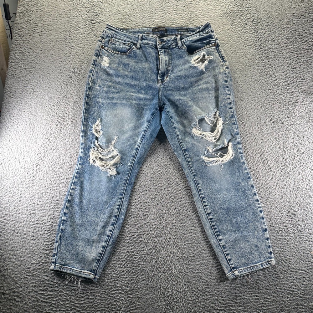 Judy Blue Jeans Womens 16 Blue Cotton Denim Boyfriend Skinny Stretch Distressed